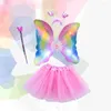 Abiti da ragazza 4 pezzi da 4 pezzi ragazze a led costume set tulle tutu gonna a doppio strato ali farfalla bacchetta bacia