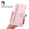 Fasion Design Light Luxury Zipper Card Wallet Falls For Apple iPhone 15 14 Pro XR13 Multi Card Store 360 ​​Full Protection Foil Stamping Heart Leather Belt