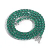 Anhänger Halsketten Hip-Hop-Tenniskette 4 mm grün Zirkon mit echtem Gold Elektroplattiert HipHop Mode-Herren Persönlichkeit Vielseitige Paar Halskette