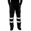 Men's Pants 2024 Casual Sanitation Worker Men Reflective Strips Trousers Fleece Jogging