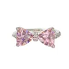 Band Rings 2024 Spring Summer Cute Pink Bow Butterfly For Women Girls Sweet Bowknot Charm Crystal CZ Zircon Diamond Luxury Designer Dhayx