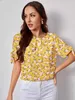 여성용 블라우스 셔츠 Ditsy Floral Print Ladies Tops Self-Tie Split Slve Womens Shirts and Blouses Y240426