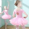 Vestido de balé infantil de mangas compridas em veludo macio e saia de gaze rosa para garotas de prática de dança para meninas