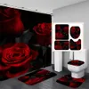 3D Digital Printing Red Rose Flower Shower Crawin Waterproof Polyester Landscape Curtain Badrum Duschgardin och mattuppsättningar 240423