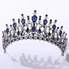 Tiaras barokke vintage kristallen bladeren tiara kroon voor vrouwen feest bruids prinses koningin blauwe strass kroon haarjurk sieraden