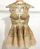 Fashionable Cocktail Dresses Gold Applique A Line Homecoming Dresses Crew Neck Sleeveless Zip Back Mini Length Tulle Short Prom Go5958727
