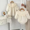 Rompers Baby Bodysuit Flower Embroidery Infant Girls One Piece A Line BIg Sisters Dress H240509