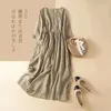 Party Dresses Dress Women's Summer Vintage Five Quarter Sleeve Medium Längd fast färg Runda nackbroderi Fashion Woman