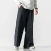 Pantalon masculin 2024 automne / hiver vintage grand lin en lin chinois de style chinois rayures décontractées la jambe large