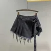 Rokken onregelmatige roze denim strakke passende kleding voor dames zomer hoge taille gewichtsverlies nep tweedelige a-line werkkleding korte mouwen mini rok 2023L2429