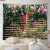 Tapestries Garden Flowers Tapestry Pink Rose Fence Floral Green Plants Nature Scenery Home Living Room Dorm Decor Courtyard Wall Hanging