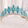 Tiaras koreanska lyx 16 färger himmelblå kristall krona brud huvudbonader 2023 ny elegant drottning tiaras flickor bröllopsklänning pannband