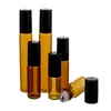 5pcs/lot 1ml 2ml 3ml 5ml 10 ml Amber Dünnglas Rolle auf Flasche mit Glas/Metallkugel Brauner Rollen ätherische Ölfläschchen