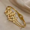 Fashion Stereo Flower Cuff Bracelet Bangle For Women Girls Elegant Gold Color Floral Decor Opening Bracelet Jewelry Gift For Her 240428