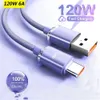 120W 6A Super szybkie szybkie ładowanie typu C Kabel 1m 1,5 m 2M USB C Kable dla Samsung Galaxy S20 S23 S24 UTRAL Uwaga 20 Xiaomi Huawei HTC Android Telefon 15/15Pro