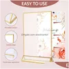 Frames 6Pcs Acrylic Sign Holder Clear Double-Side Display Stand Gold Border Table Flyer 4 X 6Inch/5X7Inch Mtipurpose Menu Drop Deliv Dhsdm