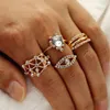 Klusterringar Fashion Crystal Gold Color Set For Women Vintage Round Hollow Geometric Zircon Ring Eye Charm Joint Girls Jewelry