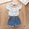 Schöne Mädchen Sommerkleidung Sets Kinder Outfits Blumenbrief bedruckte Top -Shirts Shorts Anzüge BH267