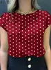 Blouses-shirts voor dames Zanzea Summer Fashion Polka DOTS Gedrukte tops Korte Slve O-Neck Blouse Elegant geplooide Design Chemise Casual Blusas Mujer 2024 Y240426