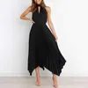 Basic Casual Dresses Designer Dress Trapport Zomer Dames gevouwen massieve mouwloze hangende nek V-hals onregelmatige jurk