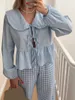 Women's Blouses Women Tie Front Babydoll Top Doll Collar Puff Sleeve Peplum Shirt Ruffle Hem Aesthetic Lace Up Blouse