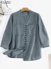 Women's Blouses Shirts ZANZEA Fashion Stripe Printed Shirt Summer 3/4 Slve V-Neck Blouse Female Casual Blusas Mujer Woman Elegant Loose Korean Tops Y240426