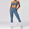 Frauen Tracksuits 2PCS Women Tracksuit Set Workout Sportswear Fitnesskleidung Fitness Kurzes Slve Crop Top High Taille Leggings Sports Anzüge Y240426