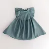 女の子のドレス生まれたベビー服の赤ちゃんの子供の誕生日パーティードレスリブストライプ長袖オーバーオール