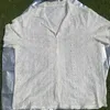 Mens kortärmad ihålig spetsskjorta Single Breasted Lapel Perspective Shirt Top 240428