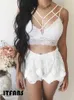 Tanks pour femmes Camis 2022 Femme Strap en dentelle V-Col Bandage Bandage court top cuit femme été sexy