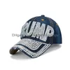 Party Decoration 13 Styles Bling Diamond Trump 2024 Baseball cap USA verkiezingscampagne Hat Cowboy Diamonds Caps Verstelbare snapback wo DHQGH