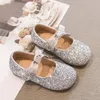 Mädchen Hochzeitsschuhe Silber Bling Mary Janes Gold Pailletten -Stoff Prinzessin Schuhe Kinderflats Kinder Baby Dance Show Party 418a 240416