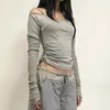 Bandage de crop top solide bandage asymétrique T-shirt Femmes Full Skeeve Korean Harajuku Tee décontracté élégant automne 90s 240424