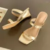 Slippers Fashion Open Toe Wedge Women 2024 Summer Square Simple Strappy Slide Sandals For Chunky High Heels Flip-flops