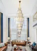 Nordisk villa Crystal Pendant Light Hotel Lobby Large Chandelier Loft Light Luxury Hollow Revolving Long Chandelier