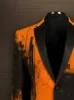 Kurtki męskie Nowe pomarańczowe męskie smoking kombinezon biznesowy Prom Wedding Lapel Mens Formal Wear T240428