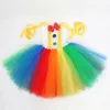 Traje de palhaço do arco -íris para meninas, brincalhão, vestido de halloween tutu para crianças, roupa de festa de aniversário, roupas de criança, roupas de criança 240429