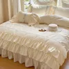 Beddengoed sets katoen chic beige cake rok dekbedovertrek voor meisjes slaapkamer borduurwerk ultrazachte platte/gemonteerde plaatkussensloop