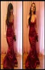 Sirène rouge foncé robes de bal longue 2020 bretelles spaghetti robes de soirée bordeaux bordeaux