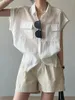 Bluzki damskie 2024 Letnia bluzka i design koszuli Flip Flip Collar krótkie rękawy Lekkie swobodne Top 80996