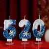 Candles Christmas Flameless Birthday Candles for Cakes 0-9 Number Princess Cake Candle Party Decor Snowflake Blue Candle Stands d240429