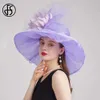 Chapeaux à bord large chapeau seau fs 2024 Femme Kentucky Derby Chapeaux pour femmes Organza Sun Sombrero avec une fleur de fleur en mesh Bride Church Cocktail Fedora Y240426