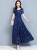 Vintage blå kläder för kvinnor maxi klänning chiffong blommig fest elegant boho sommar koreansk mode långa chic aftonklänningar 240428
