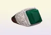 Ethnische Emerald Gemstone Ring Natural Green Jade Silber 925 Ringe für Männer Hochzeitsfeier Retro Vintage Fein Schmuck Geschenke 5630598