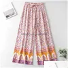 Women'S Two Piece Pants Inspired Women Outfits Strap Sleeveless Tops Bohemian Sashes Dstring 2 Pieces Rayon Cotton Sets 210412 Drop D Dhsdr