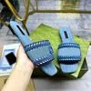 Summer Designer Sandals denim Slides Womens Slippers Light Blue Flat Mules Brodery Letter Fashion Beach Sliders Interlocking Size 35-41