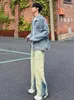 Mäns jeans raka män avslappnad amerikansk retro stil tvättad vårhöstgrunge 90 -talet panelerade knappar hög gata stilfull minimalist
