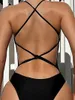 Menas de banho feminina 2024 Bodysuit preto e de leopardo Back Cross Swimsuit Women One Piece Bathers Bathing Swimming Swim Swim Teach de praia