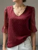 Women's Blouses Shirts Women Fashion Solid Color Blouse Shirts Casual V Neck Thr Quarter Slve Shirts Tops Ladies Basic Chic Blouses Y240426