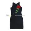 Rose Decoration Dress Women Tight Fitted Dresses Summer Sexy Bodycon Dress Casual Style Sleeveless Dresses